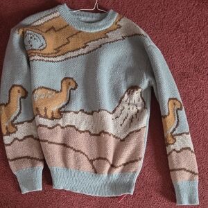 Dinosaur Patterned Blue and Brown Sweatshirt